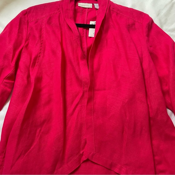 NWT Chico’s hot pink linen flyaway Francesca open front jacket size 0/small - Picture 7 of 12